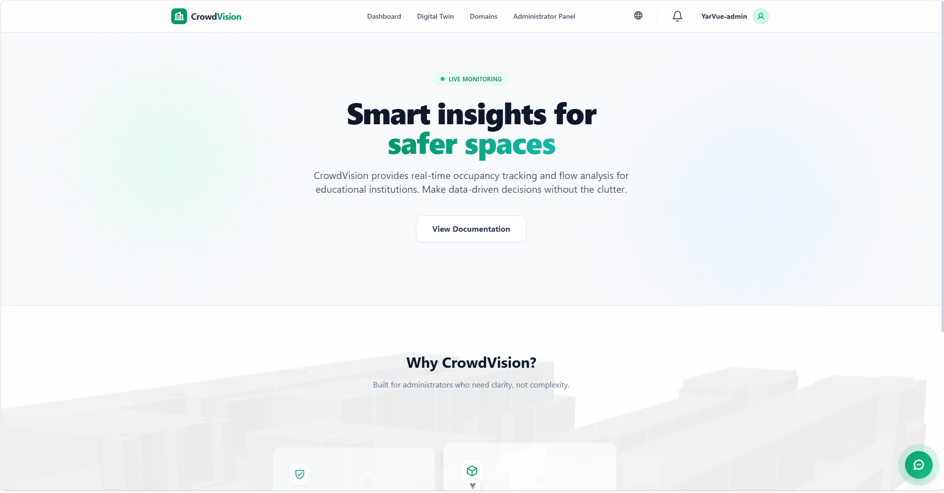The CrowdVision dashboard after signing in
