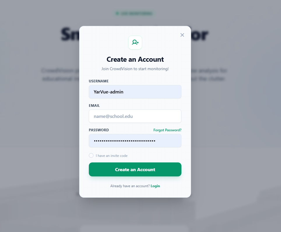 The sign-up form